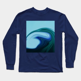 Blue Abstract Marble Paint Art Long Sleeve T-Shirt